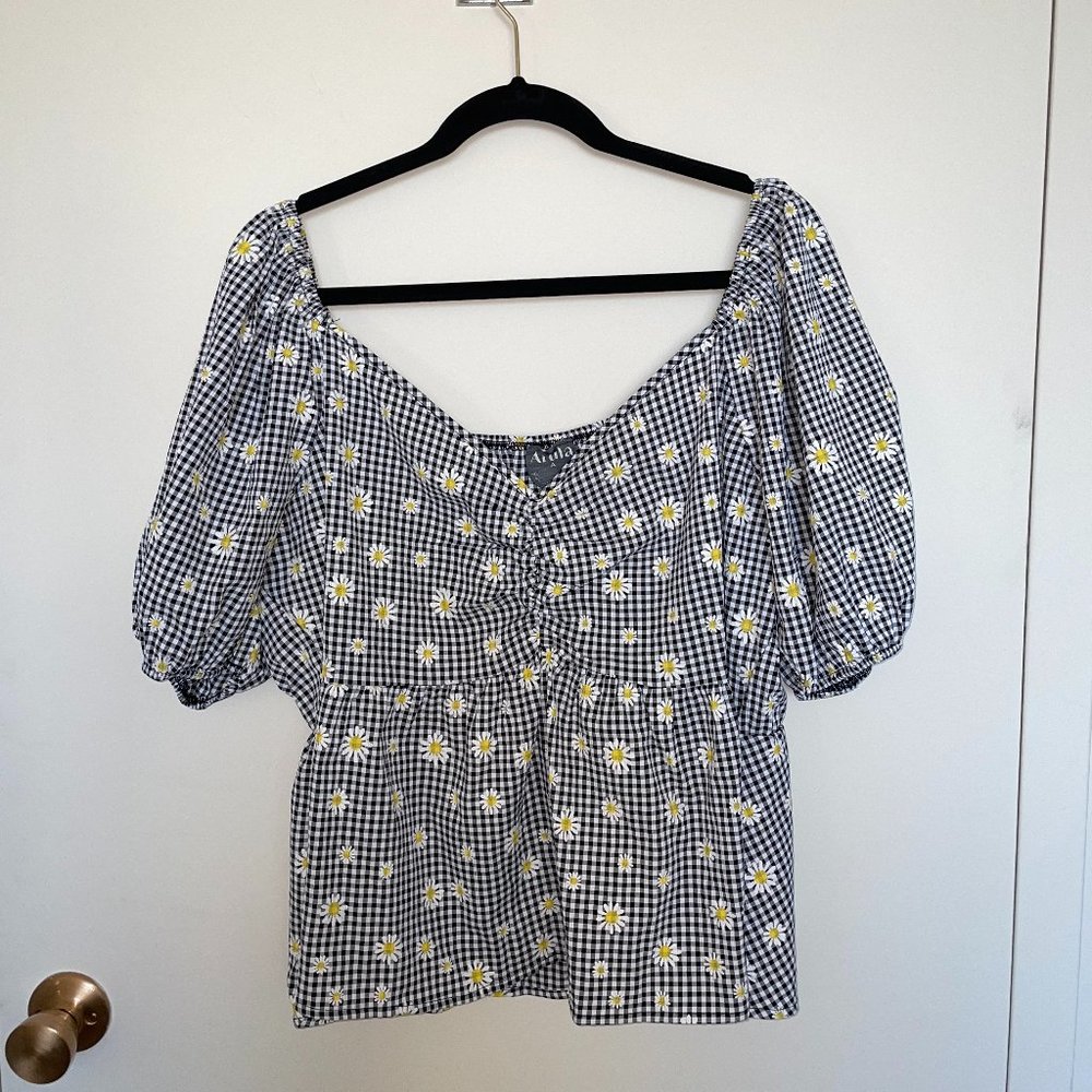 Arula Checkered Daisy Babydoll Top